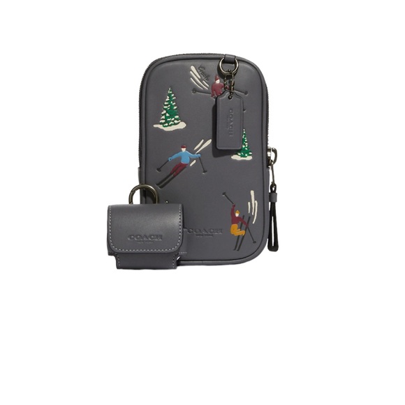 COACH CE659 Multifunction Phone Pack With Ski Slopes Print Leather Crossbody - Picture 7 of 9